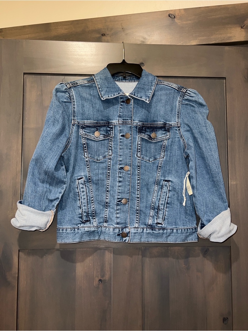 a.n.a. Classic Puff-Shoulder Denim Jacket in Blue NWT (size s) - Picture 2 of 9